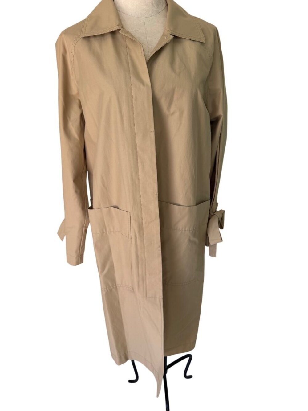 Alex Mill Womens Mid-length Balmacaan Raincoat Size M Khaki Back Vent Casual
